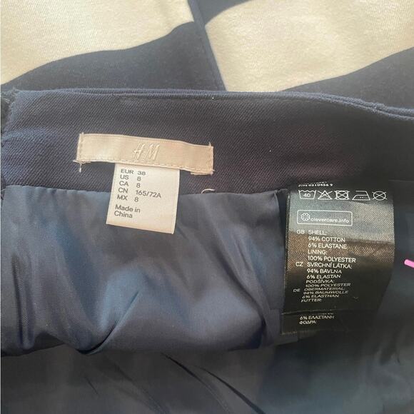 H&M Pencil Skirt 8 Casual Career Stripes Cotton Stretch Midi Zip Blue White - Picture 9 of 9